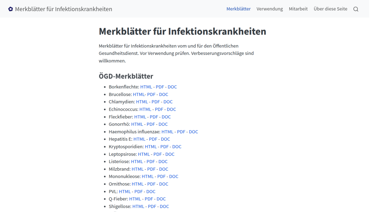 Merkblätter für Infektionskrankheiten